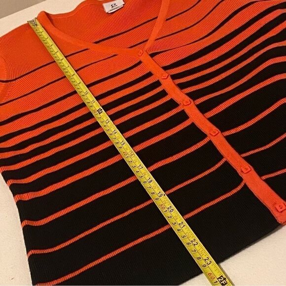 Women’s G Knitwear Button Down Long Sleeves Orange Black Striped Sweater Size L - Picture 8 of 8